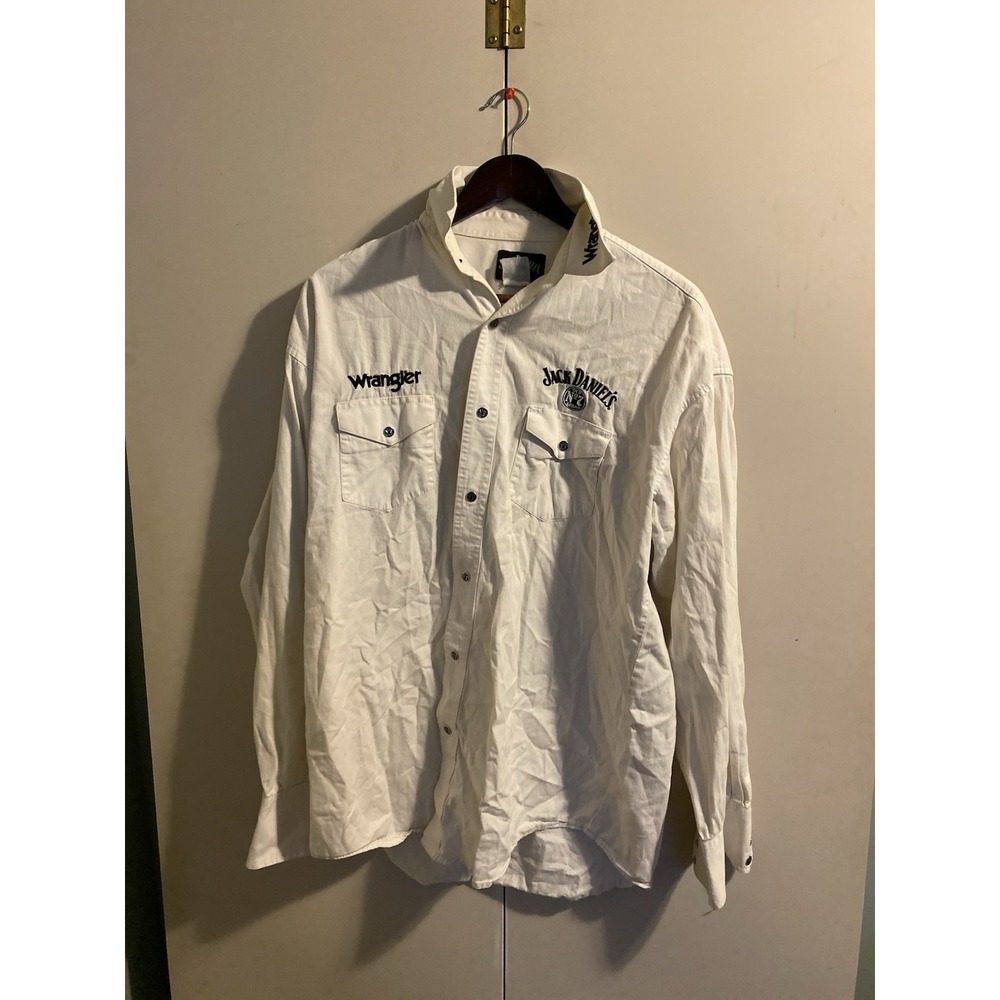 Vintage Wrangler Jack Daniels Western Shirt Mens LT Large Tall Pearl Snap White